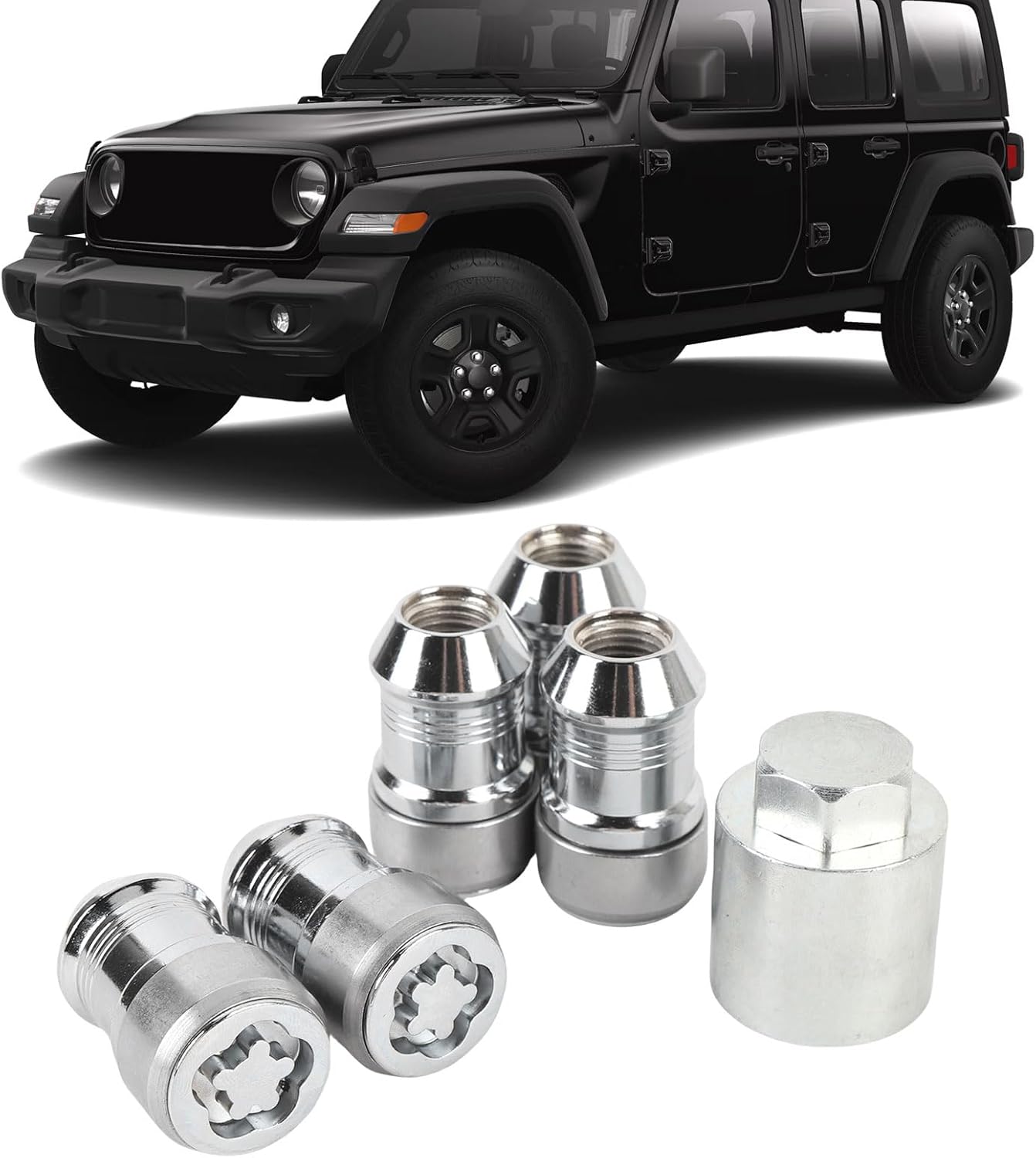 Wheel Locking Lug Nuts, 82215711 Locking Bolts and Key, Prevent Theft for JL JT 2018-2025, Maintain Wheel Balance, Suitable for Steel or Aluminum Wheels