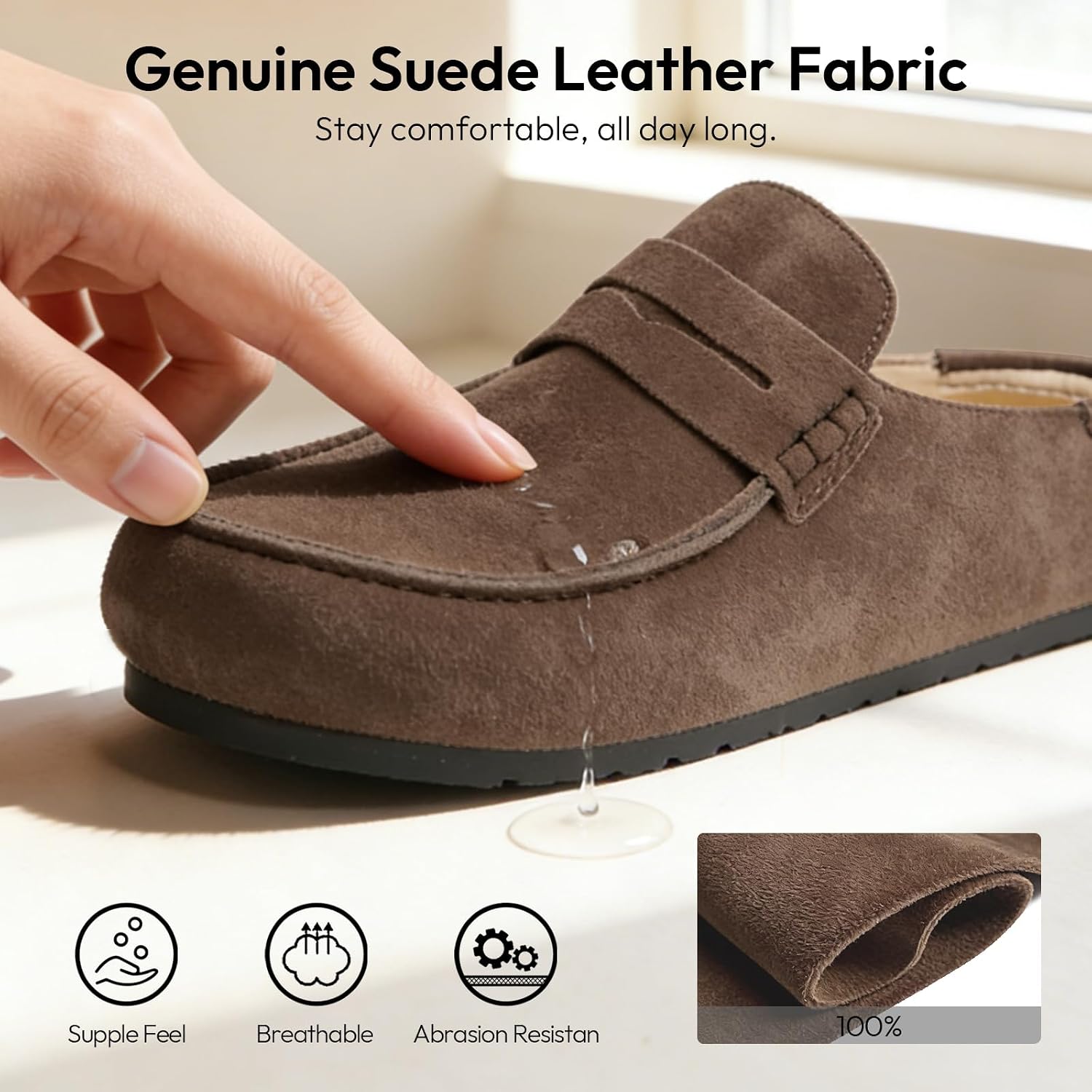 EVELLYHOOTD Lofel |Womens Mens Clogs for Nurses & All-Day Standing | Genuine Suede Memory Foam Arch Support Slip-On Mules Wide Fit Comfort Shoes for Indoor/Outdoor