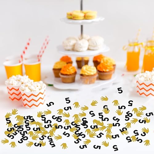 Miniatura 4 de High Five - Confeti con purpurina de 5 años, confeti de mesa de cumpleaños de palma, cumpleaños de niños y niñas, cinco dispersión de papel, confeti