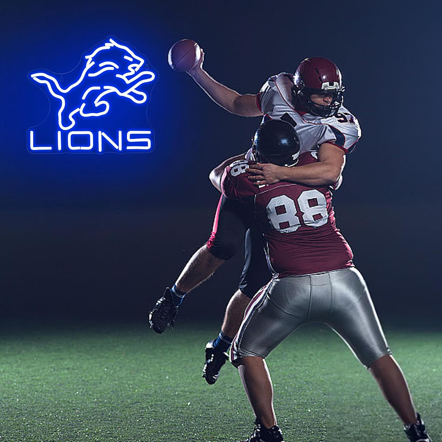Football Neon Sign for Wall Decor Dimmable Lions LED Light Up Sign Football Sports Room Decor for Boys Bedroom Light Signs for Man Cave Club Gifts for Sports Fans Men Boys Size 14.6 * 13 inch(FMCP102)