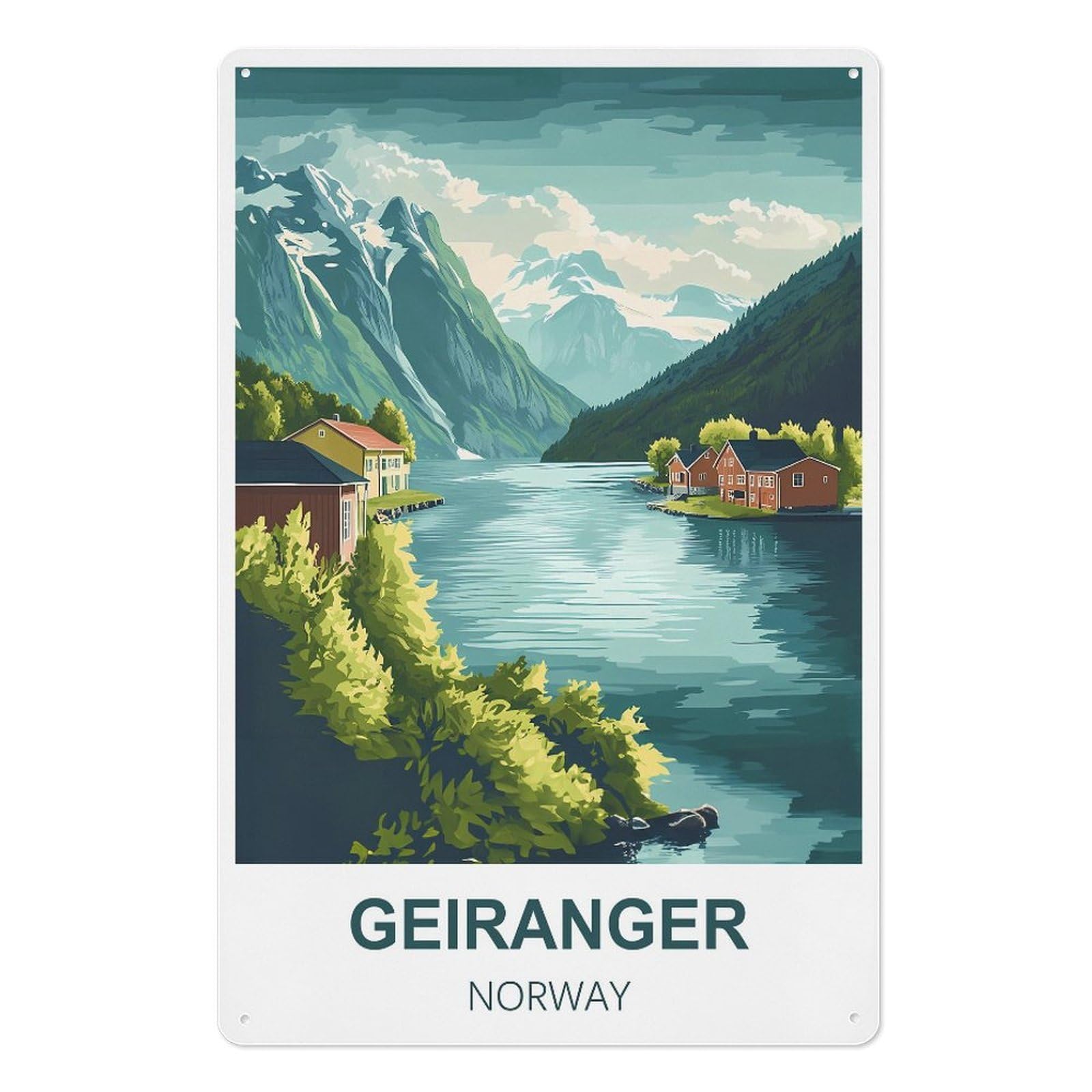 Geiranger Norway Retro Design Tin Painting Vintage Tin Sign 08x12inch(20x30cm) Wall Art for Home Office Bedroom Living Room Cafes Wall Decor