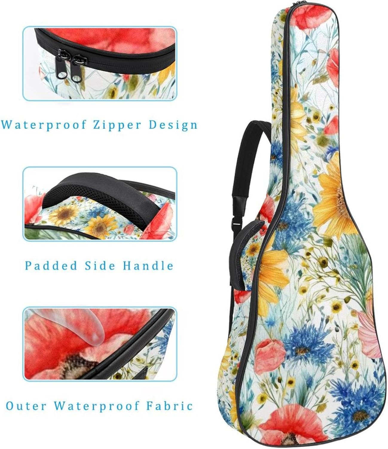 Yellow Sunflower Guitar Bag 40 41 42 In 2 Pockets Guitar Case Waterproof Guitar Case Resistent Oxford Cloth 0.4 In Extra Thick Sponge Padded for Acoustic Guitar
