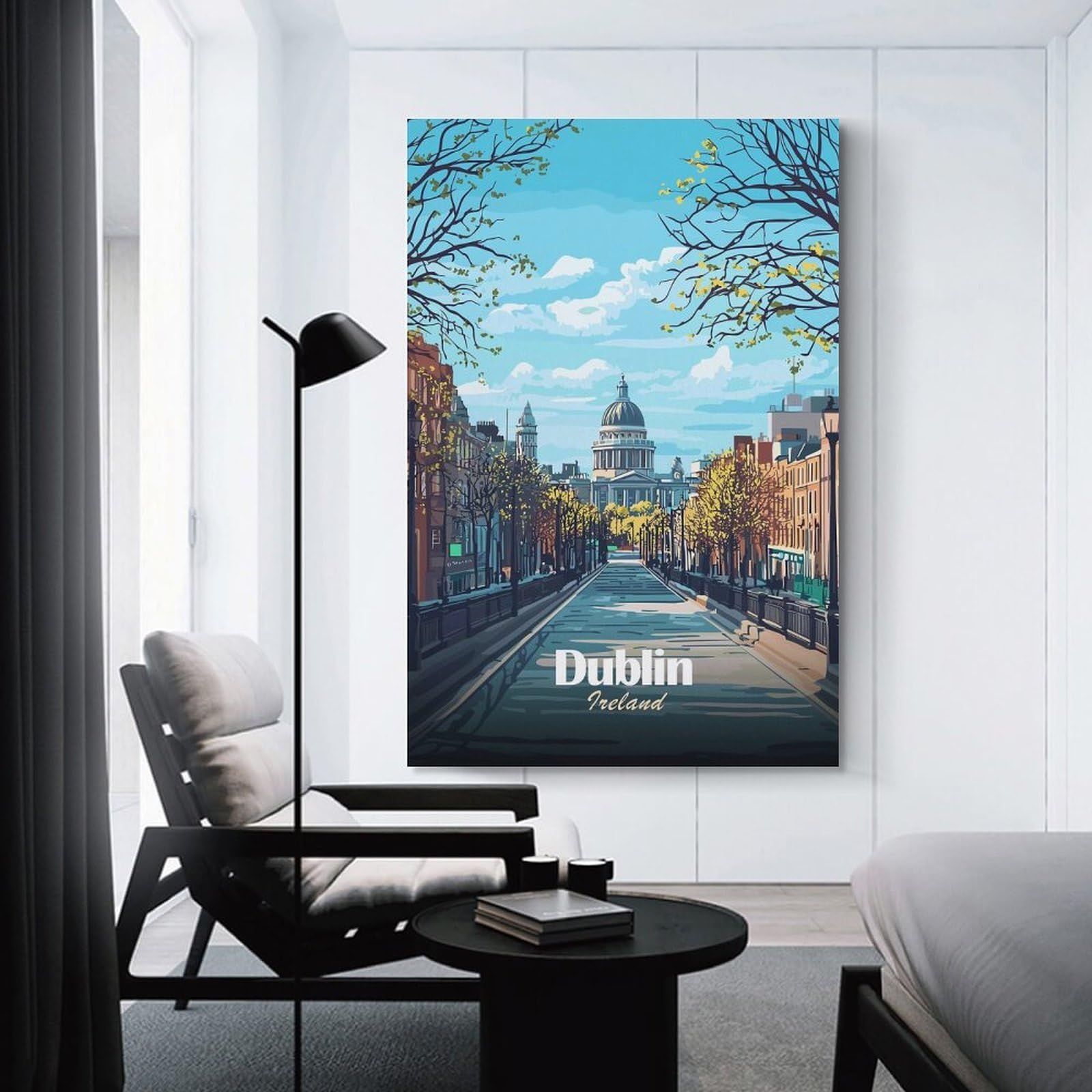 Junmoney Unframe-Style Dublin, Ireland Cityscape Illustration Hanging Wall Art, 08X12inch(20X30cm), For Entryway, Lounge Links Or Small Walls, Home Artwork For First Impressions