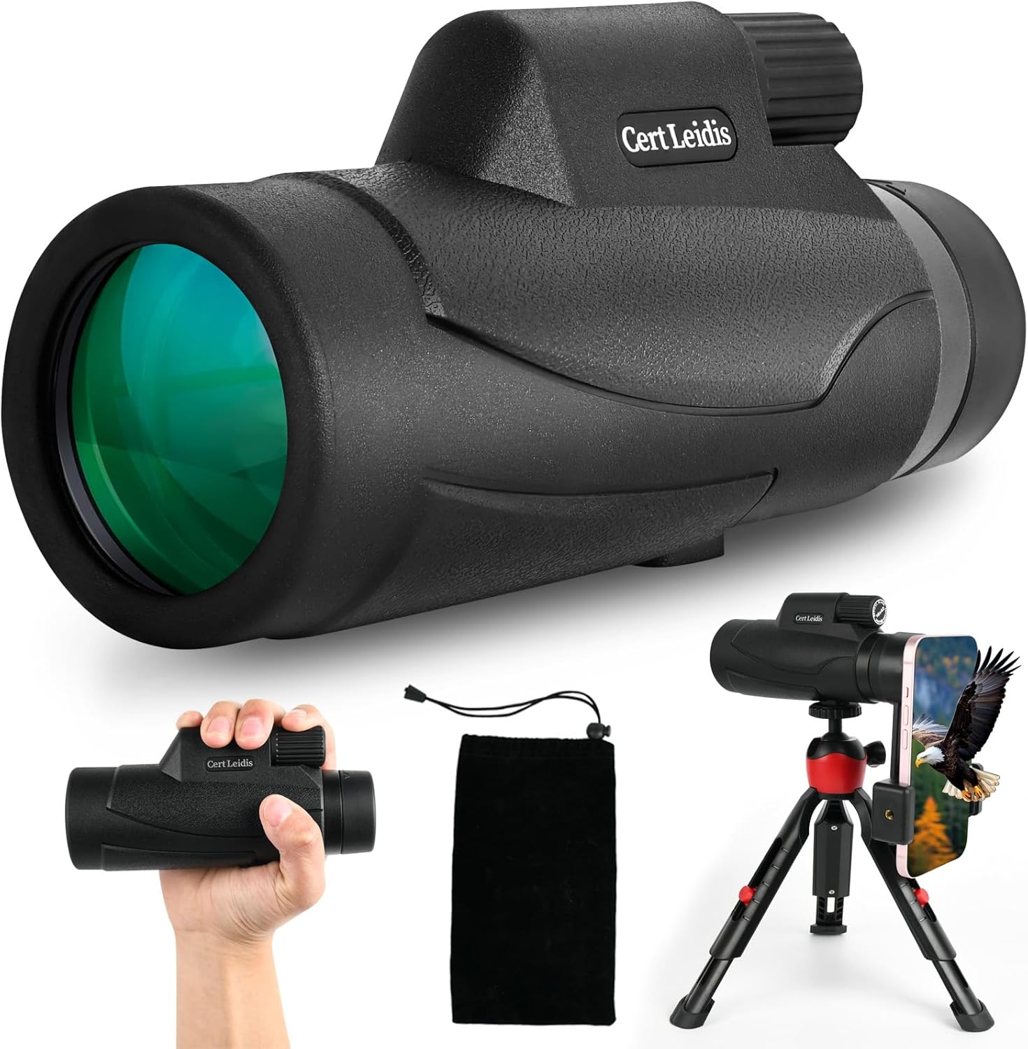 Monocular Telescope 10x42 HD for Adults with Tripod & Phone Adapter, BAK-4 Prism & FMC Lens Waterproof Compact for Bird Watching Stargazing Camping Hiking Hunting Wildlife Travel