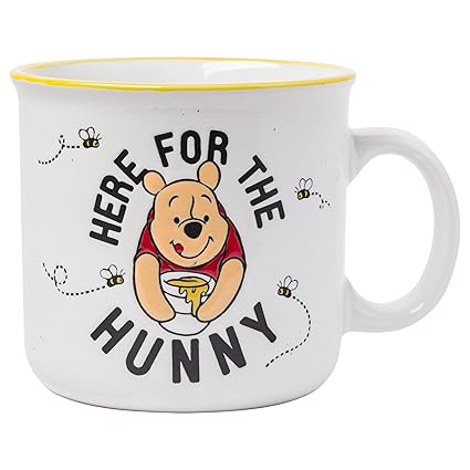 Silver Buffalo Winnie the Pooh Here for Hunny Wax Resist Ceramic Camper Mug, 20 Ounces, White/Multi