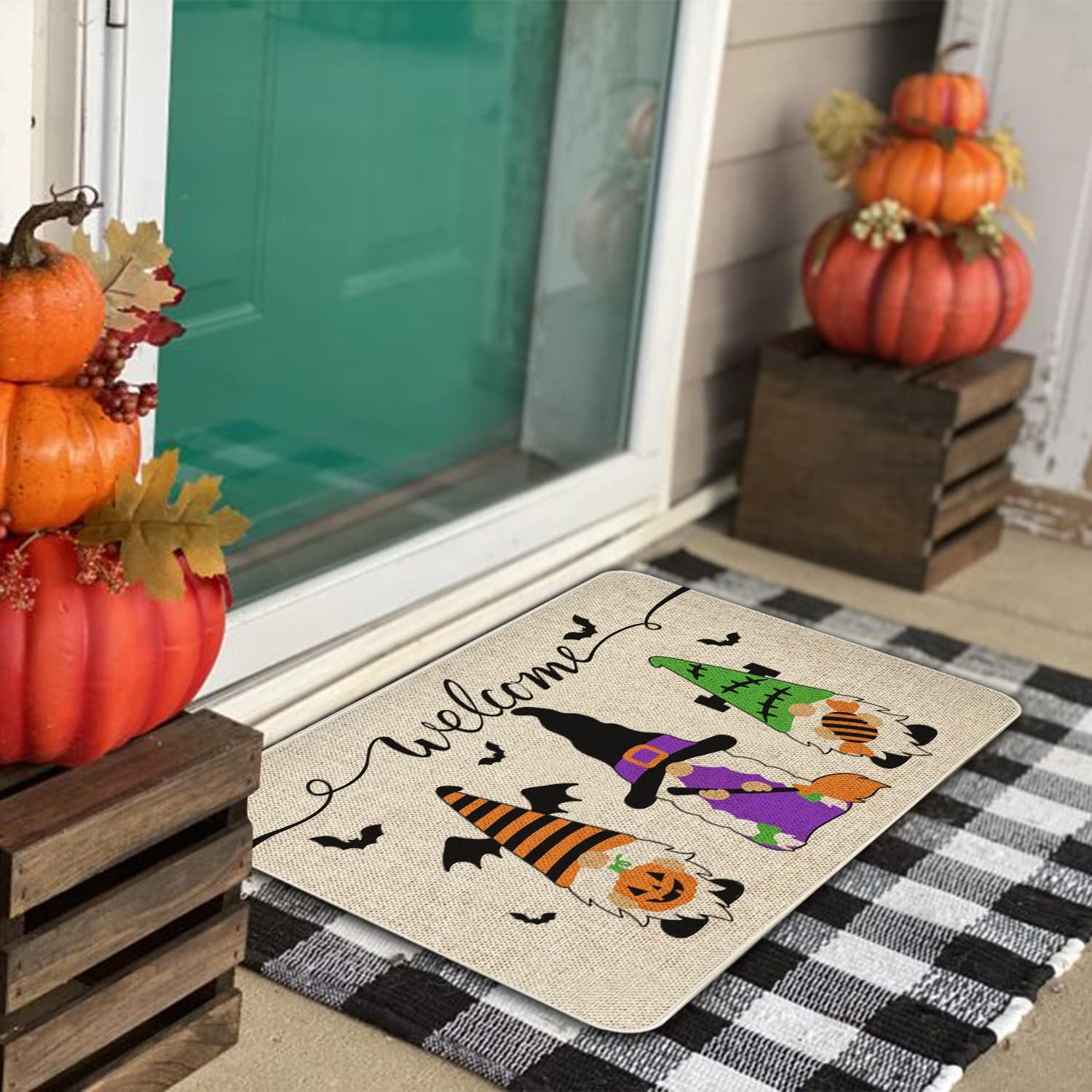 Roszwtit Halloween Door Mat 30 X 17 Inch Halloween Gnomes Doormat Indoor Outdoor Entrance Floor Mat Non Slip Halloween Decor Rubber Welcome Mats