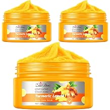 3Packs Turmeric Lemon Body Scrub, Exfoliating Body Polish with Aloe, Coconut Oil & Hyaluronic Acid, Moisturizing Skin Smoothing Scrub, Gentle Plant-Based Exfoliator for Daily Body Care, 4.2oz*3