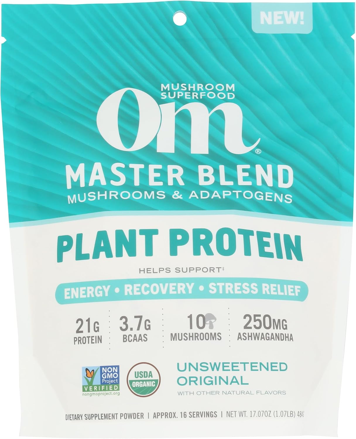 Om Mushroom Superfood, Protein Master Blend Original Unsweetened Organic, 17.07 Ounce