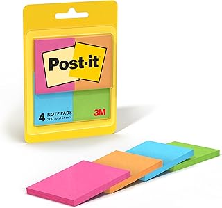 Post-it Mini Notes, 1 3/8 in. x 1 7/8 in., 4 Sticky Notes Pads, 50 Sheets per Pad, Poptimistic Collection, New Year Organization or Second Semester School Supplies