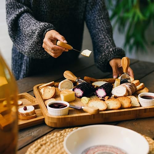 Miniatura 7 de STONE & CLAY Tablas de cortar de embutidos – Bandeja para servir con herramientas (cuchillo de queso, esparcidor, tenedor, afeitadora) – Perfecto