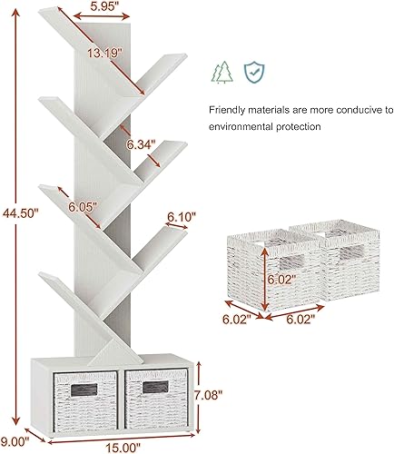 Miniatura 3 de Vagusicc Estantería de árbol de 6 niveles  Estantería moderna de pie con cestas, estante alto de almacenamiento de libros de madera para librosCD,