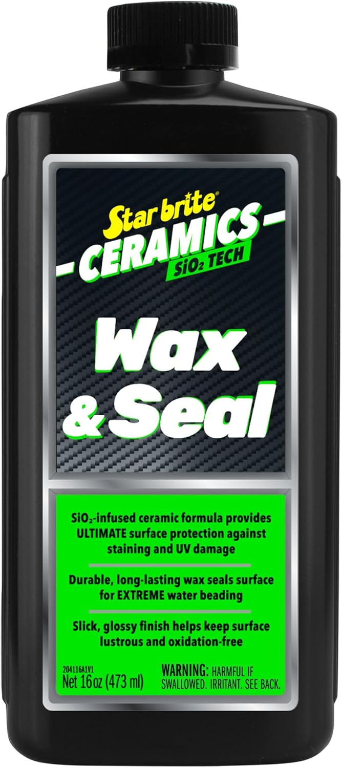 STAR BRITE Ceramics Wax & Seal – Green Apple Scent – SiO2 Tech for Ultimate Protection, Repels Water, Dirt, UV – Ideal for Fiberglass, Gelcoat, Painted Surfaces – 16 oz (204116)
