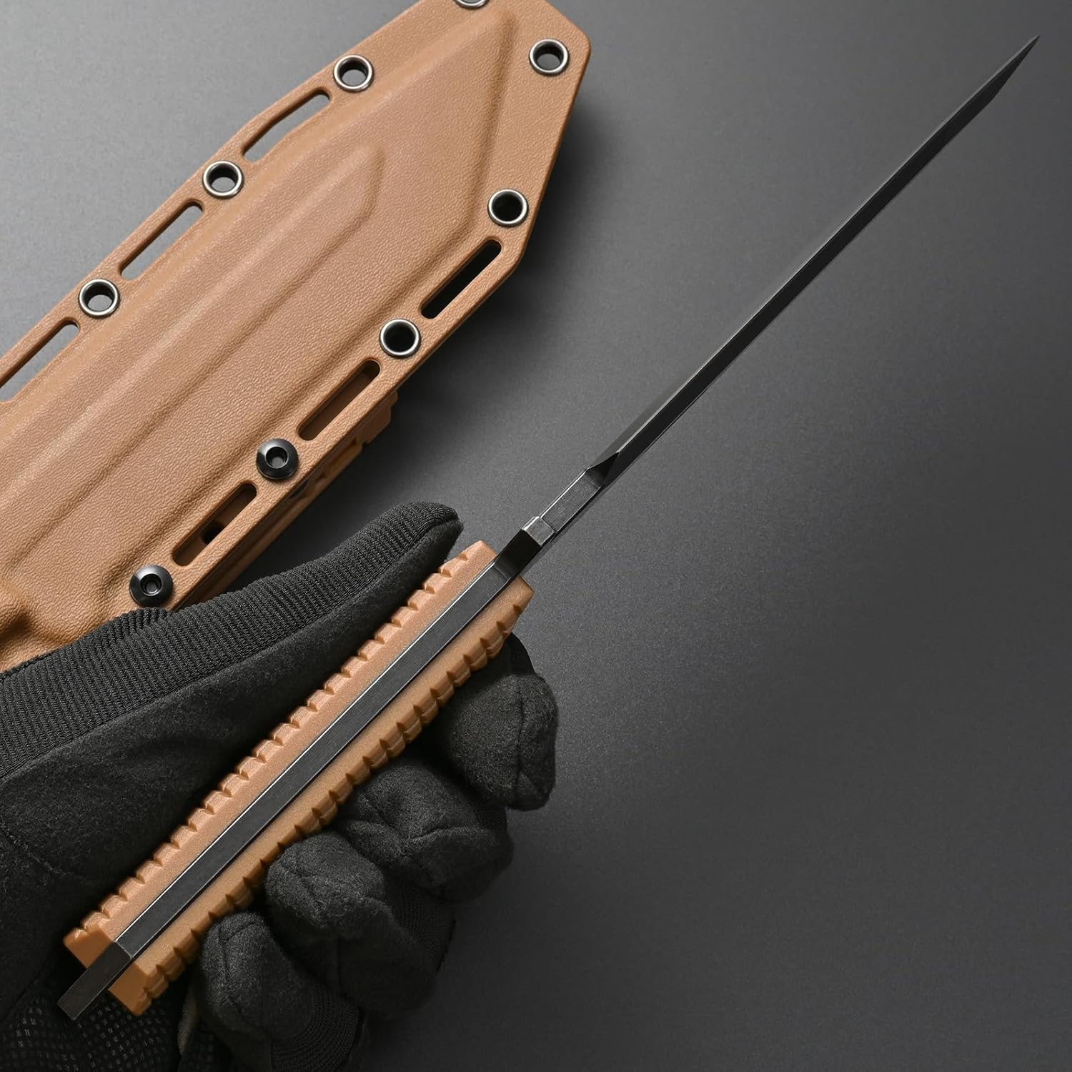 Gtkii GTK5 Fixed Blade Knife AUS-10 Steel Blade Full Tang Nylon Fiberglass Handle EDC Fixed Knifes for Outdoor Camping Hunting (brown)