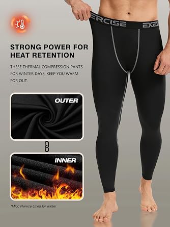 4 Packs Thermal Underwear for Men Long Johns for Men Thermal Base Layer Mens Fleece Lined Compression Pants