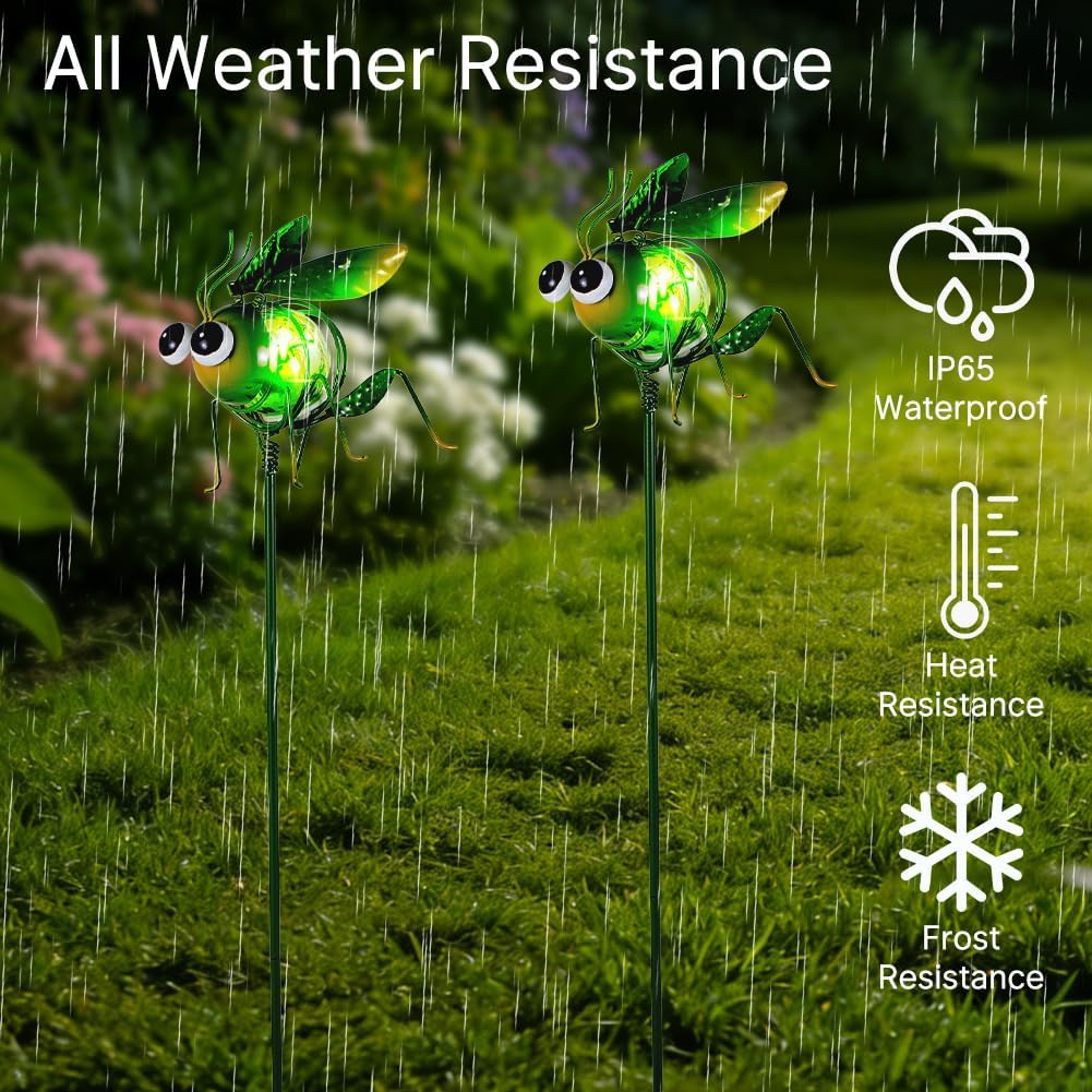 Viveta 2 Pack Garden Solar Lights, Solar Lights Stake with Cute Insect Figurines, Decorative Solar Light for Outdoor Pathway & Patio