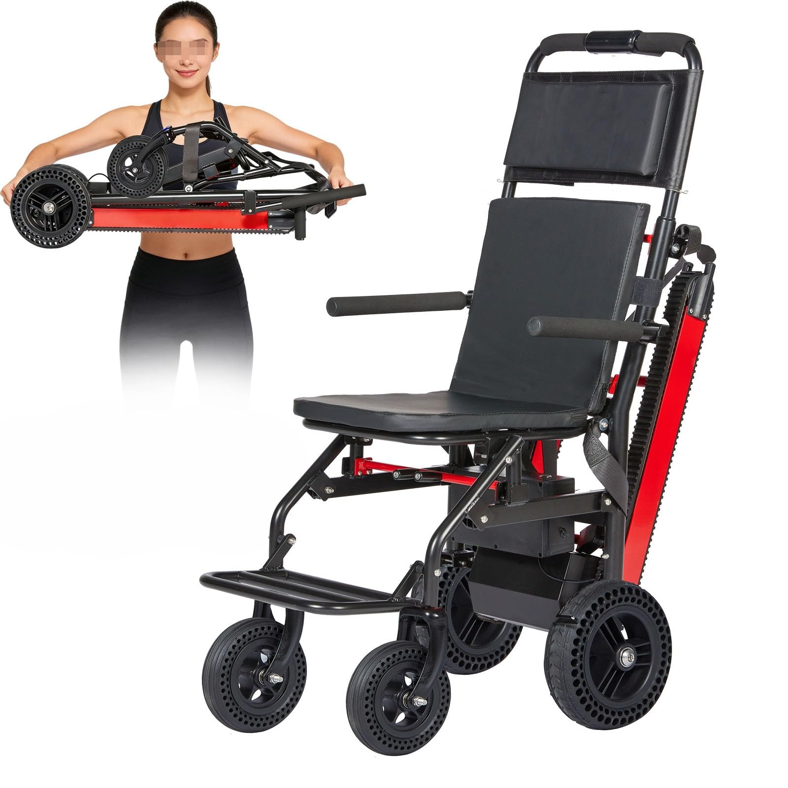 Elektrischer Treppensteiger Mit Raupenfahrwerk,Rollstuhl-Treppensteiger Mit Handwagenfunktion,Fahrgestell Für Treppenauf- Und -Abfahrt,Tragfähigkeit 250 Kg/551 Lbs Black 13ah