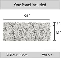 Vista 6 de Cenefas de cortinas de hojas silvestres para ventanas de primavera y verano con hojas negras y grises, cenefa de ventana de mariposa, cortina corta