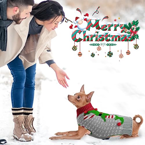 Miniatura 7 de Suéter de Navidad para perro, suave y cálido, para otoño, invierno, cuello alto, ropa de punto para cachorros, linda sudadera de elfo, payaso y