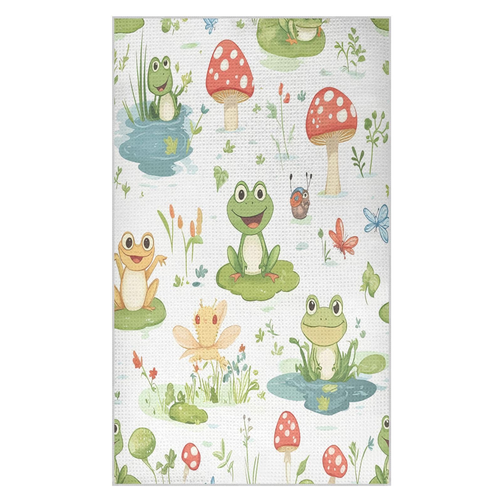 BURSTDDY Cartoon Frogs Kitchen Towels,Absorbent Dish Towels 2 Pack