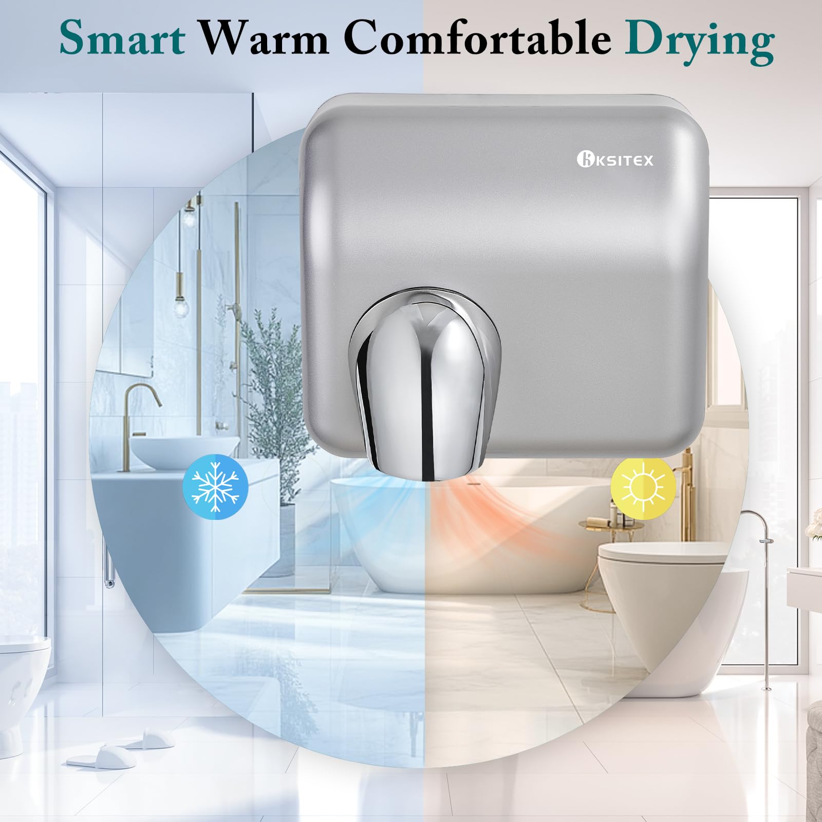 Secador de Manos Comercial, Secador Eléctrico de Pared de Alta Velocidad, 2300W, con Sensor Automático para Baños, Aseos Públicos