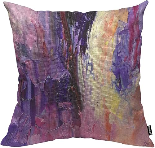 HOSNYE Funda de almohadón de lino de algodón con textura púrpura y amarilla de violeta al óleo. Funda de cojín decorativa para sofá de casa con