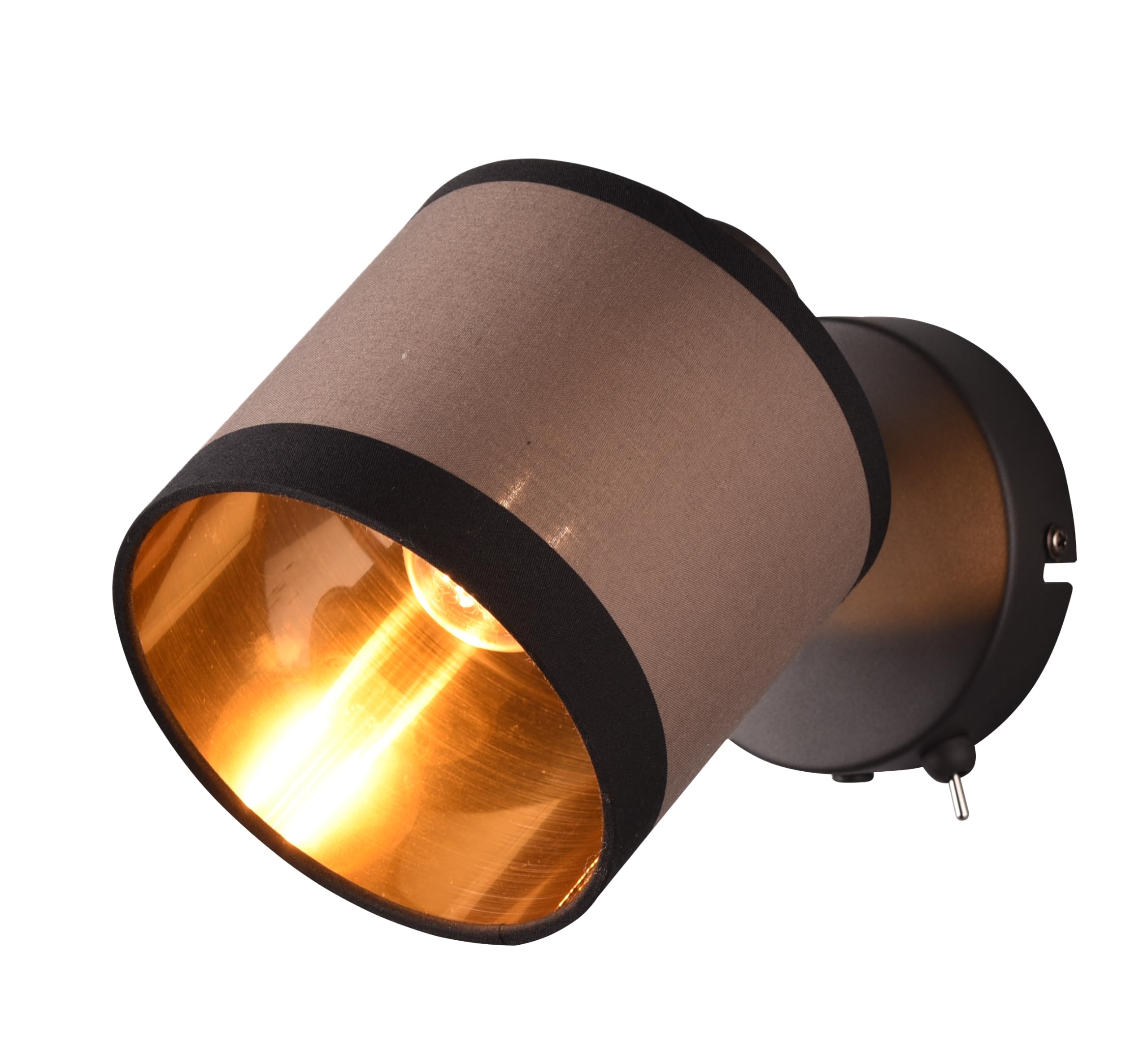 Reality Leuchten Wandspot Davos R81551741, Metall Schwarz matt, Schirm Stoff Taupe/Schwarz/goldfarbig, exkl. 1x E14