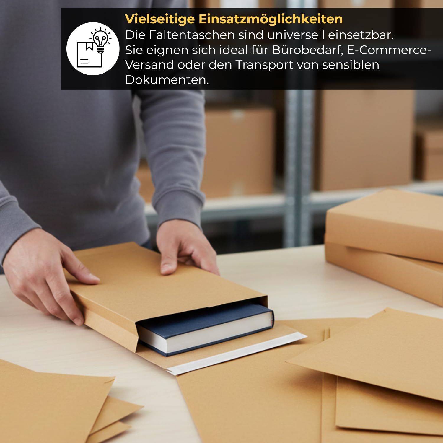 100 Faltentaschen 4cm Falte ohne Fenster Versandtaschen E4 280 x 400 x 40 mm braune Faltumschläge haftklebend mit Abziehstreifen