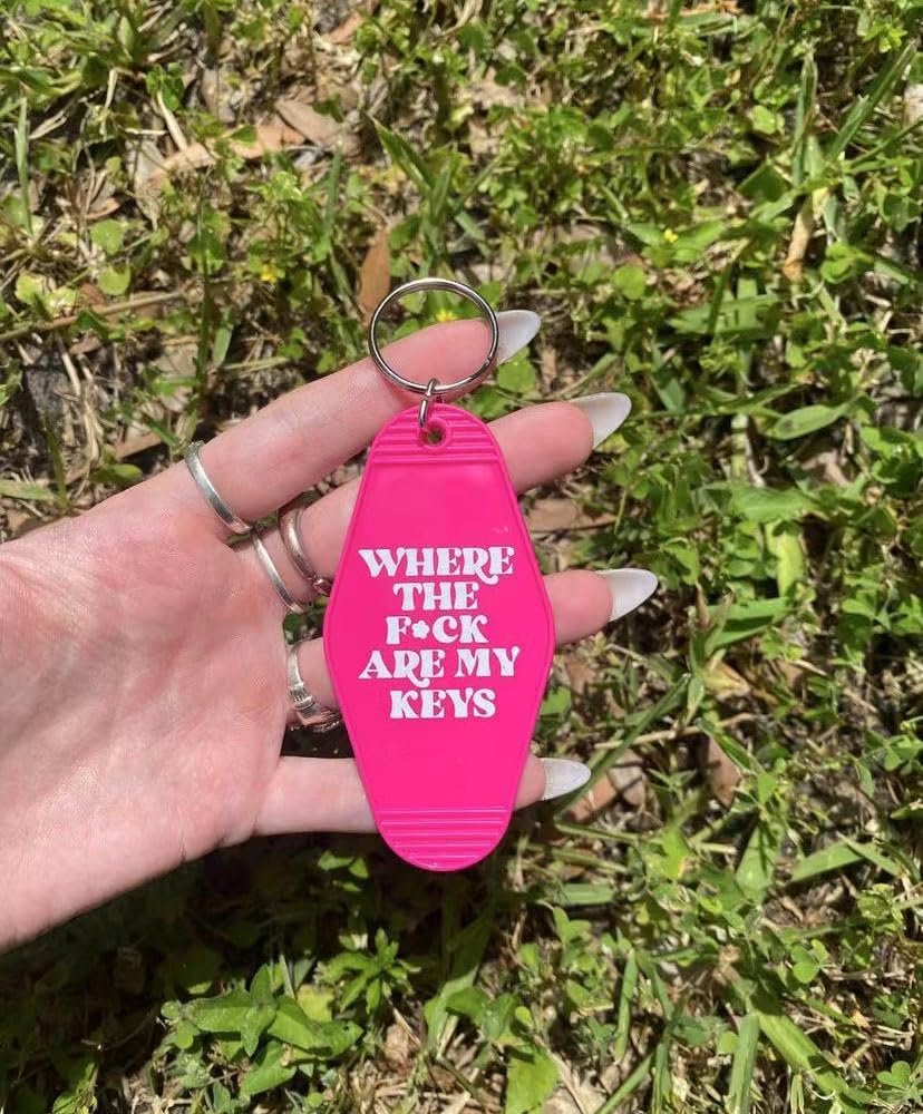 Funny Keychain for Men Women, Where the Fck Are My Keys Keychain, Unique Black Retro Motel Keychain