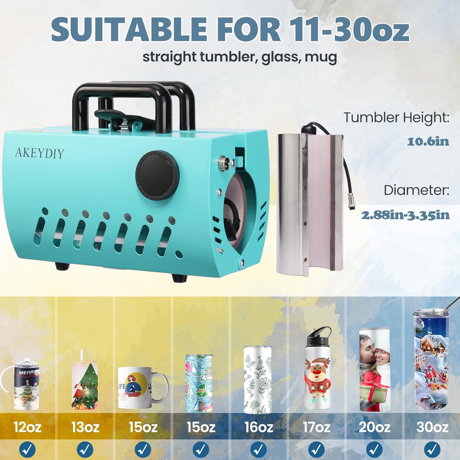 30oz Tumbler Heat Press Machine, Portable Mug Cup Heat Transfer Tumbler Press, Sublimation Transfer 30oz 16-25oz 11-15oz Straight Skinny Tumblers, Mug Heat Press DIY Ceramic Mugs Cups Glasses
