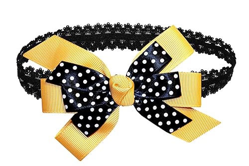 Miniatura 1 de WD2U - Diadema elástica con lazo de grogrén de puntos negros para niñas (amarillo dorado)