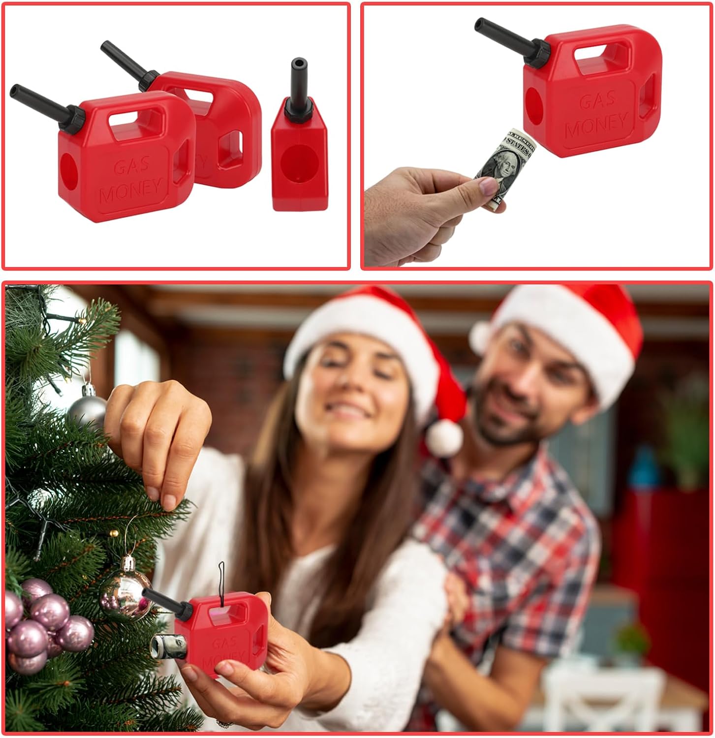 Gas Can Ornament Money Holder - AELVOURS 2026 Christmas Gas Can Ornament Red Resin Funny Christmas Money Tree Decorations Ornaments for Cash Roll image 4