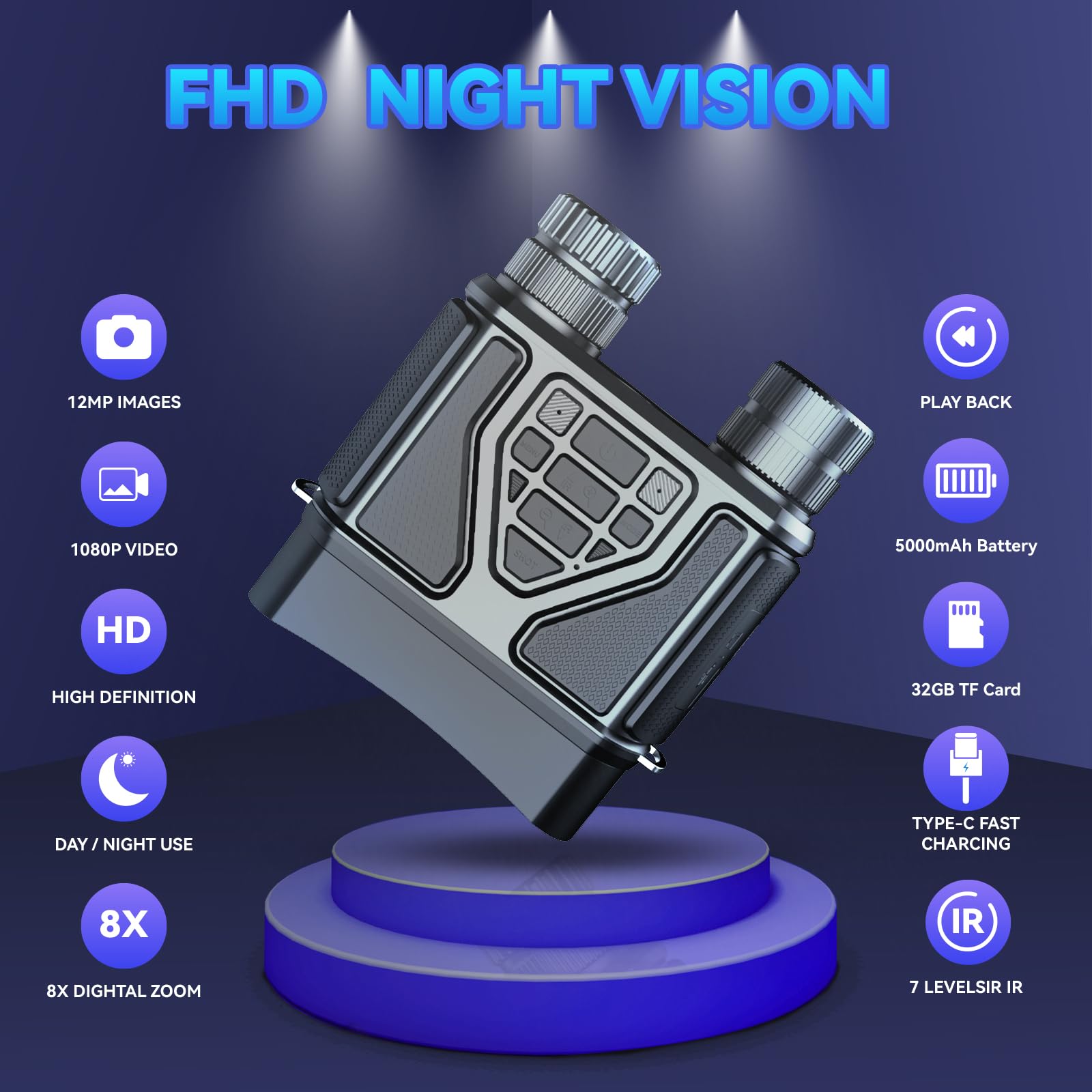 Jumelle Vision Nocturne avec Carte mémoire 32 Go Jumelles Adultes Puissante Idéal pour Le Camping, Chasse et l'observation Nocturne Jumelle Infrarouge Vision Nocturne Superbe Cadeau pour Homme