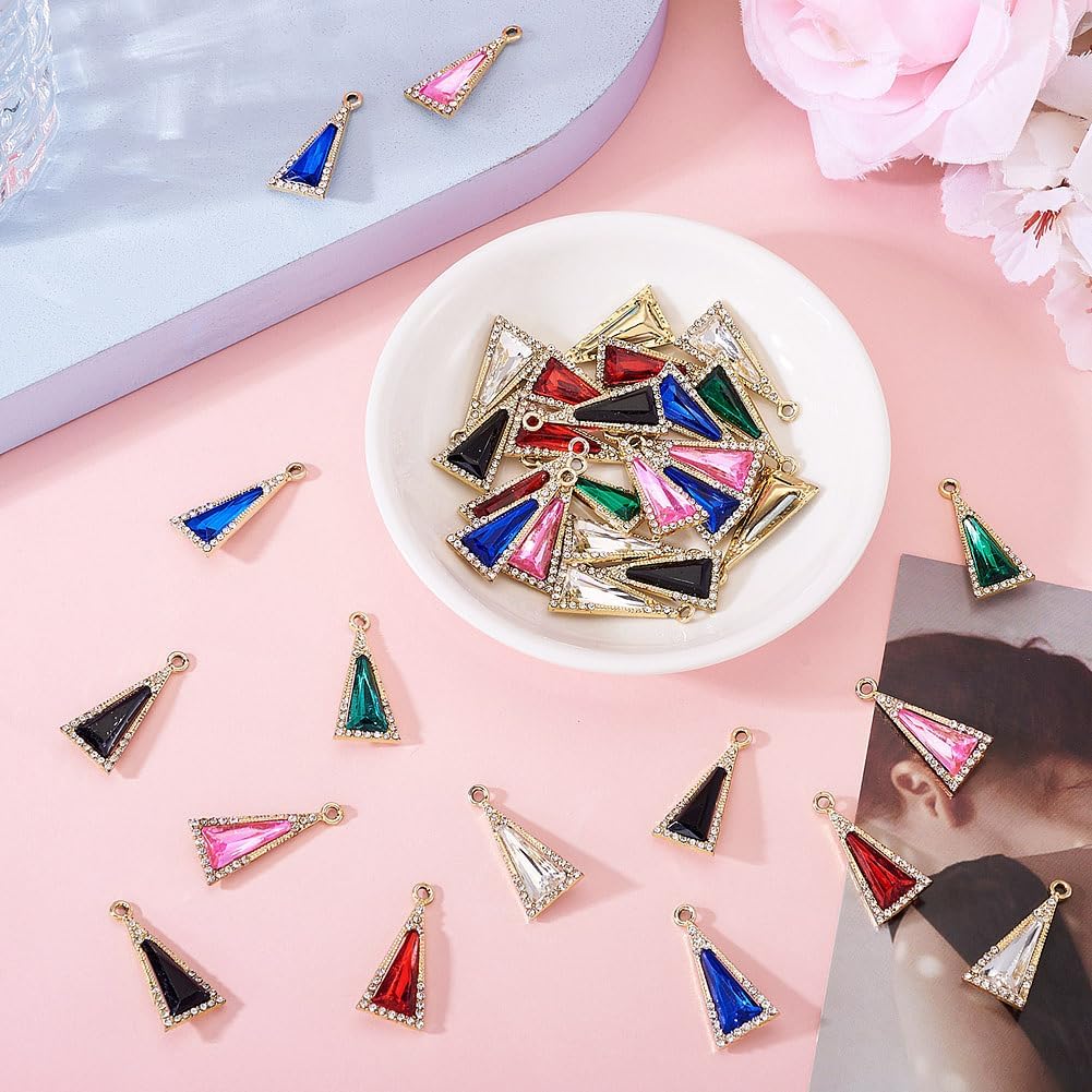 FASHEWELRY 36Pcs Crystal Faceted Glass Pendants Mixed with Rhinestone Mixed Color Triangle Glass Charms Gold Plated Dangle Charms for Jewelry Making Bracelets Necklace Earring DIY Crafts - Image 5