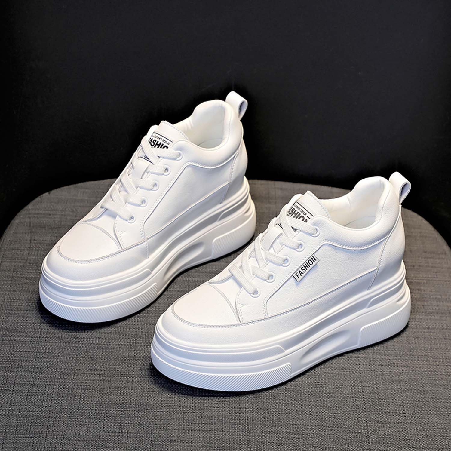 Sneakers Donna Alta Zeppa Interna Scarpe da Ginnastica in Pelle Tacco 10CM Plateau Outdoor Tennis Fitness