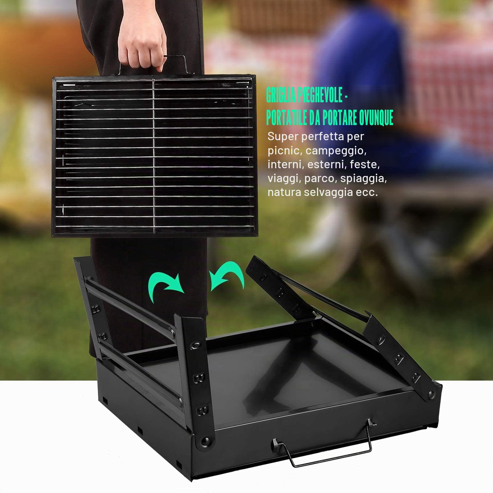 AGM Barbecue Carbone Portatile per 1-4 Persone, Barbecue Grill, BBQ Griglia in Acciaio a Carbone Pieghevole Portatile per Picnic, Viaggi, Patio o Campeggio in Giardino (40 x 27 x 20 CM)