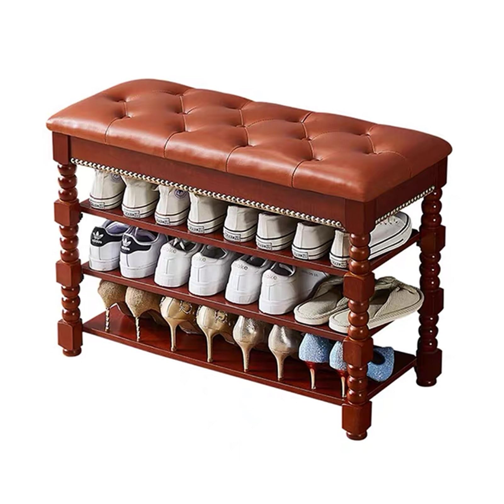 GDMDPTE Multi-Functional Shoe Rack Bench with Cushion Adjustable Shelves & Flip Lid Storage Solid Wood Shoe nizer for Entryway - Rosewood 39.4IN