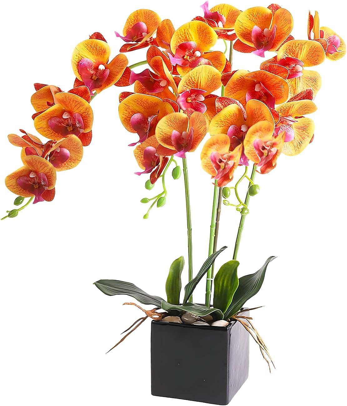 Cailion Orange1 Artificial Orchids Artificial Flowers Artificial Phalaenopsis Orchid Bonsai Artificial Flowers With Imitation Fake Orchids For Living Room Bathroom Table Decoration (Orange1)