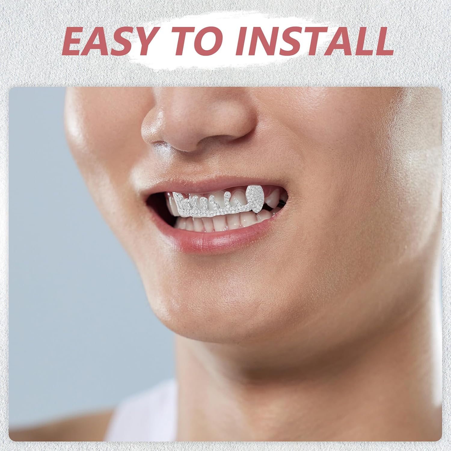 Ciieeo 2pcs Irregular Silver Hip Hop Teeth Grill Front Tooth Cap Metal Fake Grill Jewelry for Men Party Mouth Accessory