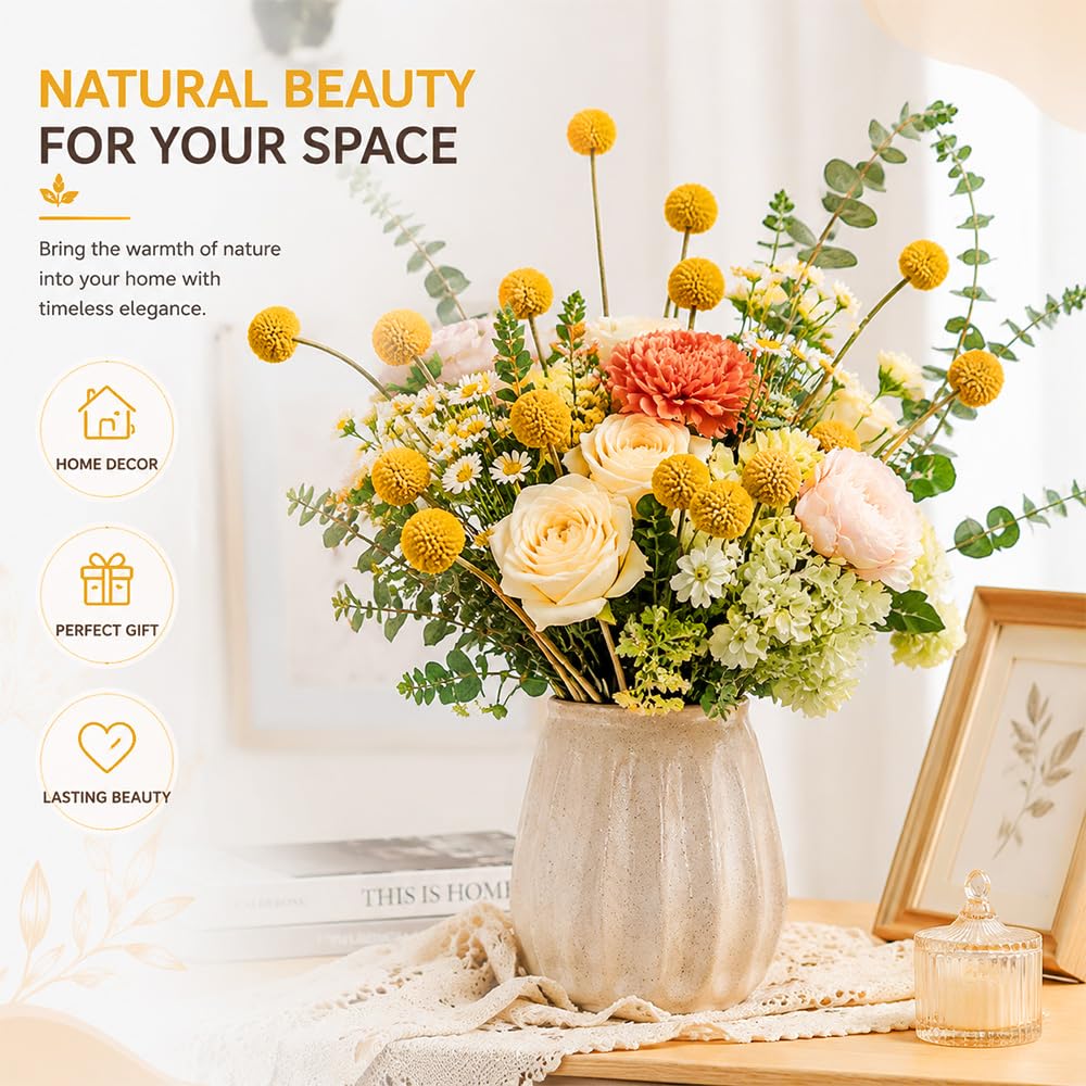 50 Stück Billy Bälle Blumen Getrocknet, Natürliche Craspedia Globosa Getrocknete Blumen Trockenblumen Gelb Billy Bälle für Blumenarrangements Craspedia Globes Decor für Hochzeit, Zuhause (50 Stück)