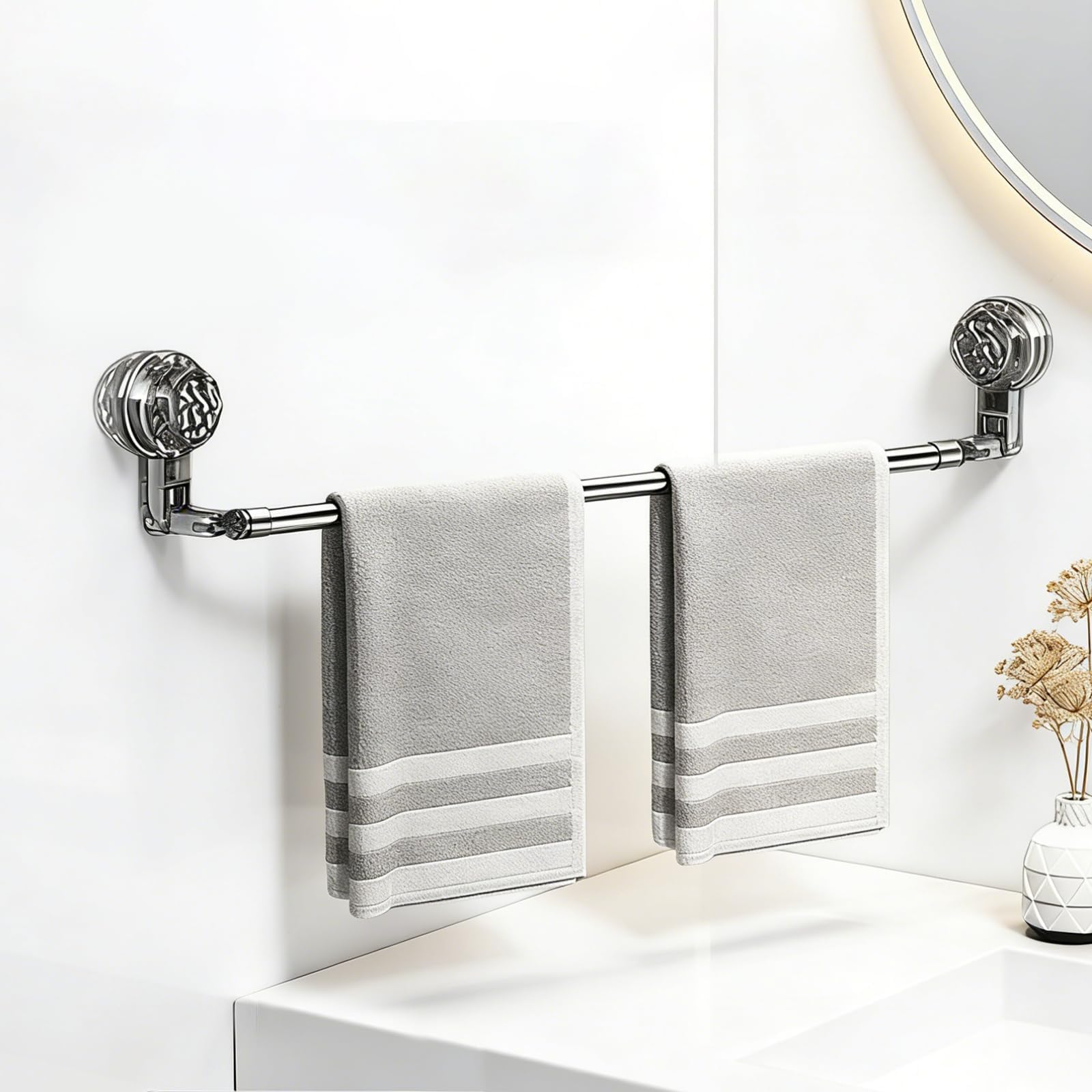 Photo 1 of ***MISSING PIECES*** WILAOIYOOU Adjustable Suction Cup Towel Rack, 11.8-23.6 Inch Extendable Towel Bar for Bathroom, Rustproof Telescopic Towel Hanger Wall Mounted Without Drilling, Strong Hold Shower Towel Storage