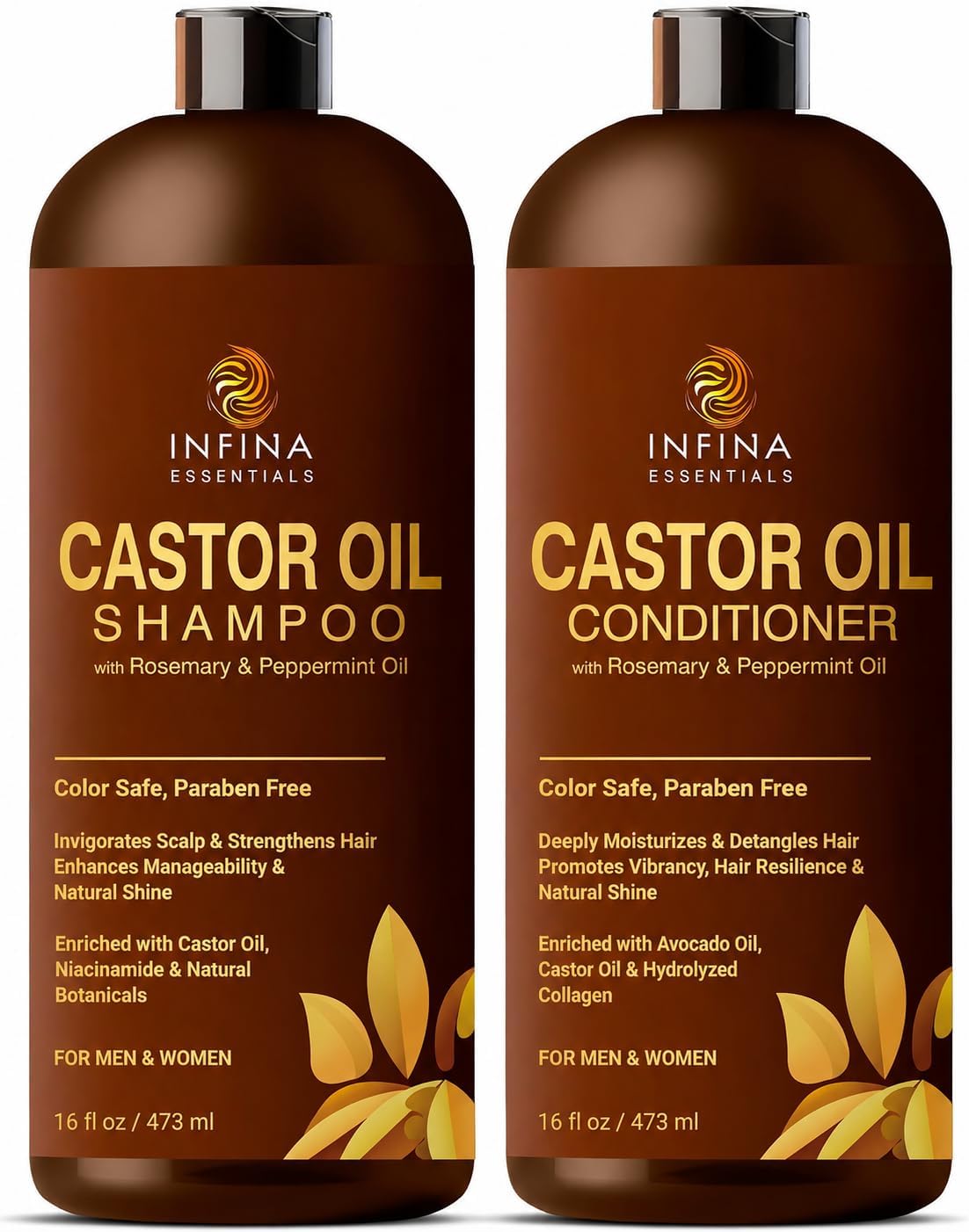 Castor Oil Shampoo and Conditioner Set for Hair Growth, 16 fl oz