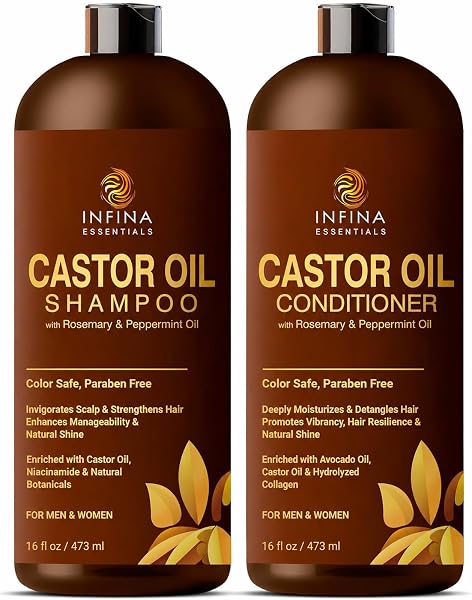 Castor Oil Shampoo and Conditioner Set for Hair Growth, 16 Fl Oz