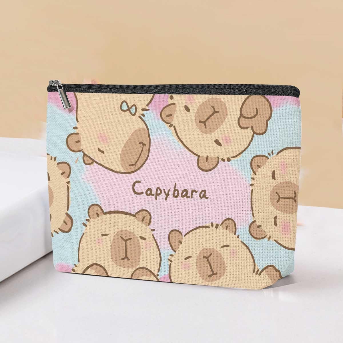 Cute Capybara Makeup Bag, Large Capacity Travel Makeup Case Cosmetic Bags for Women, Portable Pouch Purse Travel Essentials Toiletries Accessories, Christmas Birthday Gifts for Women
