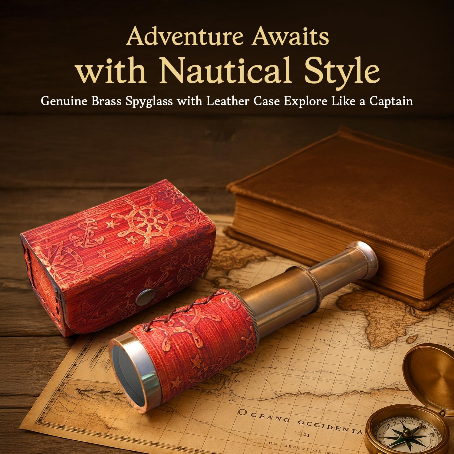 6" Brass Pirate Telescope With Case - Nautical Spyglass For Sailor Decor & Pirate Costumes