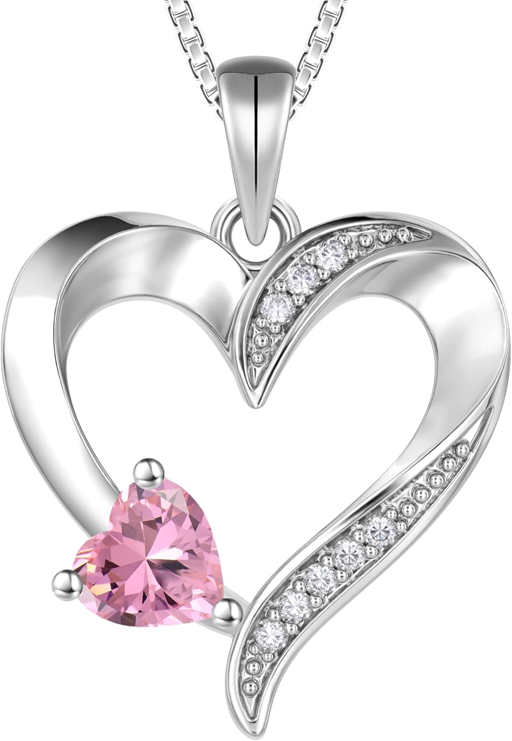 YL Heart Necklace 925 Sterling Silver Love Heart Pendant Birthstone Jewelry for Women