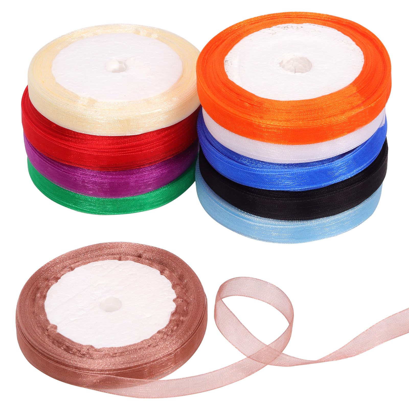 Mardatt 10 Rolls 0.4 Inch x 25 Yards Shimmer Sheer Ribbon Gift Wrapping Ribbon Sheet