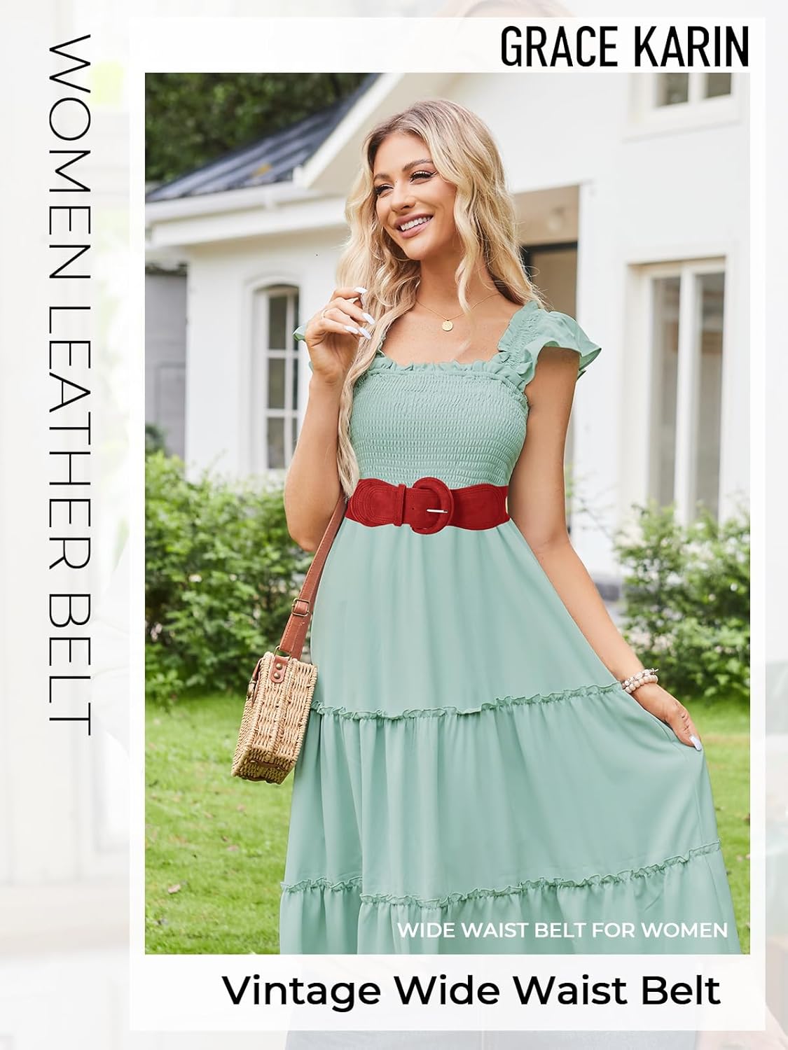 GRACE KARIN Women's Suede Elastic Belt Wide Stretchy Belt Vintage Chunky Buckle Belts S-XXL - Image 2