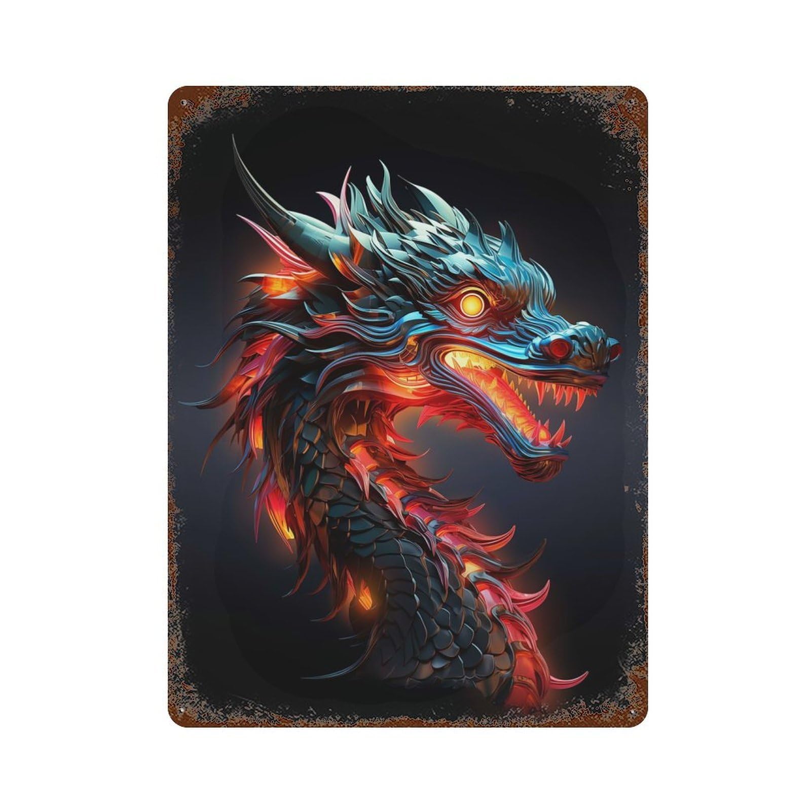 Decorative Tin Sign with Chinese Dragon Design 15.7"x11.8", for Farmhouse, Kitchen And Entryway Decor, Decorative Metal Wall Art