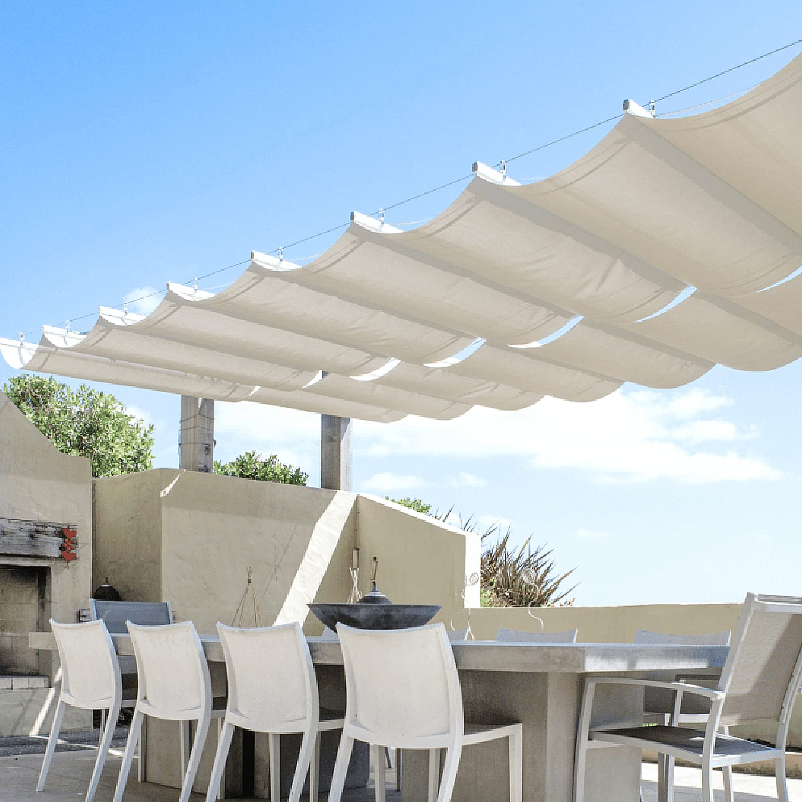 Rétractable Vague Voile D'ombrage, Protection UV Auvent Avec Kit De