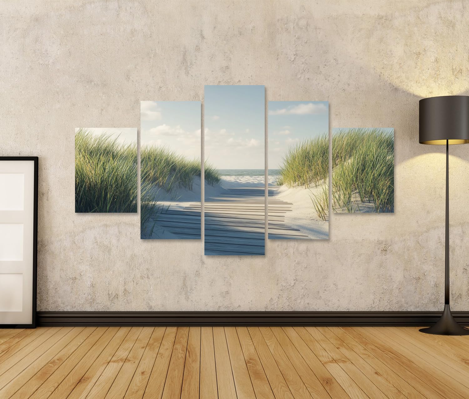 islandburner Cuadro sobre lienzo Pasarela de madera a través de duenas de playa con vistas al mar cielo cuadros murales póster